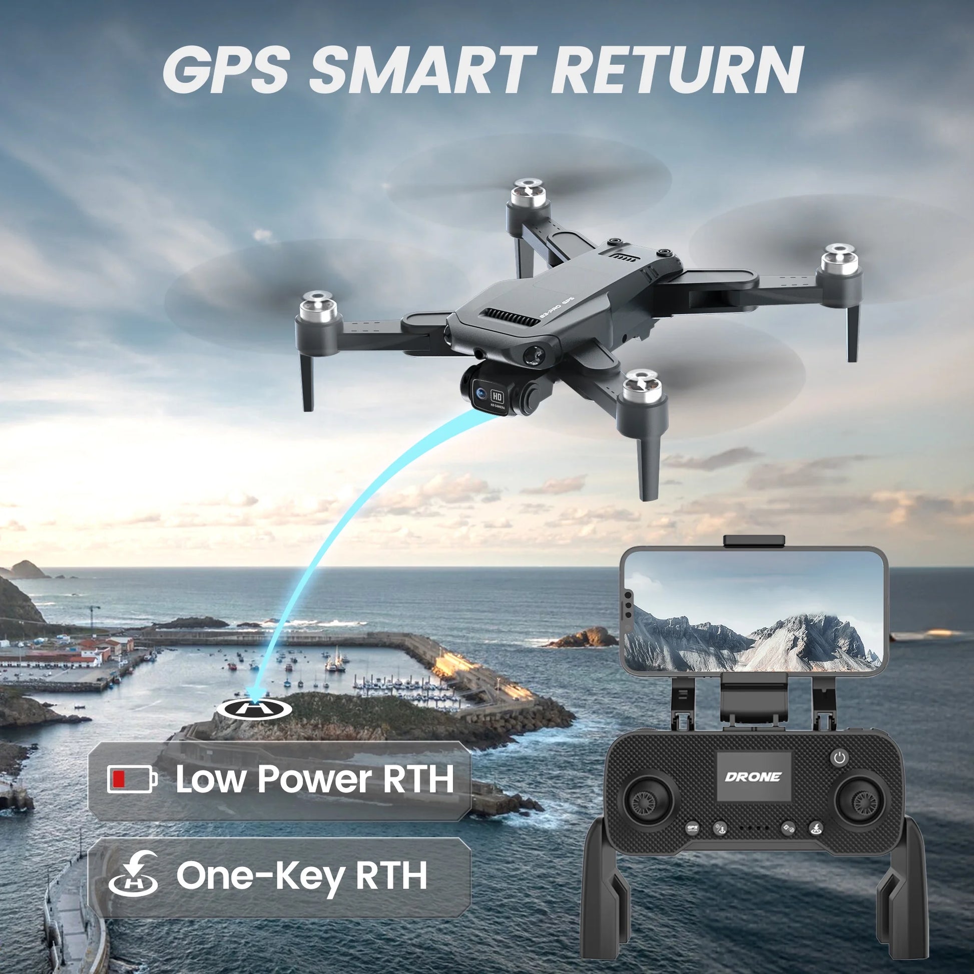 B3-PRO GPS Foldable Drone with 4K HD Camera for Adults, Brushless Motor, 2 Batteries, Black