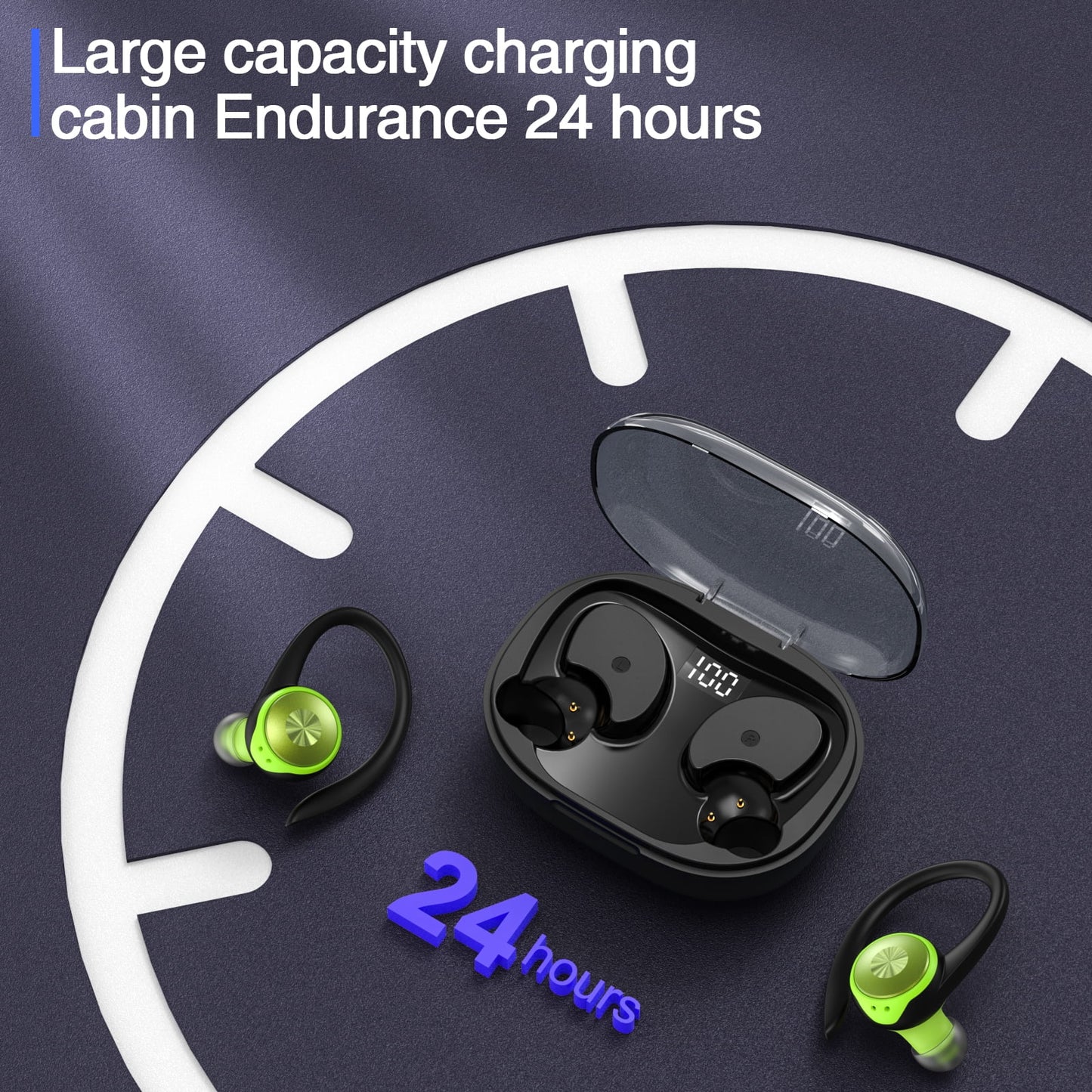 LLR100G25 Wireless Earbuds, Bluetooth 5.3 Headphones 48H Playtime with 500Mah Charging Case, Green