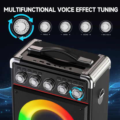 Karaoke Speaker, Bluetooth Speaker with 2 Microphones and LED Light, Portable Wireless Speaker, Outdoor Party Speaker
