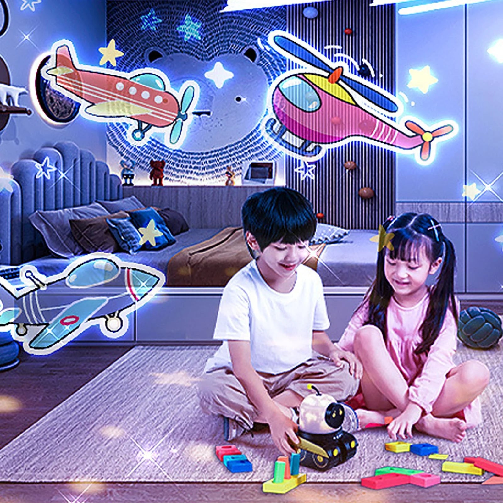 Projector Night Light for Kids, 15 Sounds+12 Films Nightlight for Room, 84 Colors+360° Rotation Silent Kids Night Light Kidsroom, Rechargeable Toddler Nightlight Kidsgift