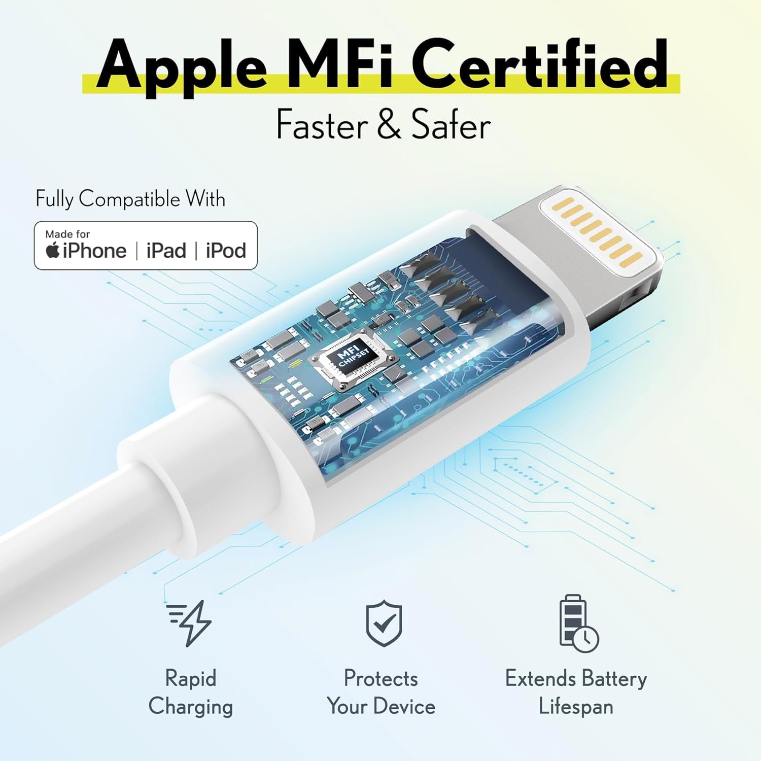 Iphone Lightning Cable, Mfi Certified, Portable & Smart Charging USB a to Lightning Cable, Ultra-Fast Apple Charging Cord, 6Ft Iphone Charger Cord Compatible with Iphone | Ipad | Ipod