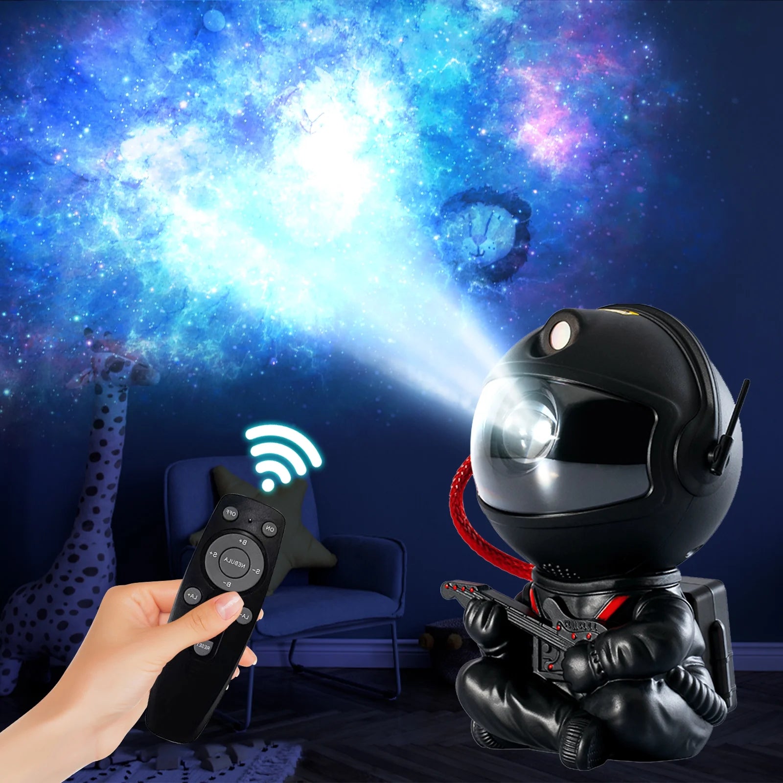 Astronaut Star Galaxy Projector, 360° Rotating Starry Sky Ceiling Led Night Light with Remote, for Kids Bedroom Party Decoration Lights (Black Guitar Model)