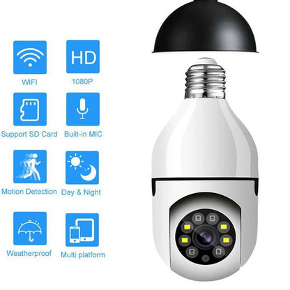 Wireless Security Camera,Wifi IP Camera 2.4Ghz E27 Light Bulb 1080P HD Security Monitor Cam with Infrared Night Vision,White