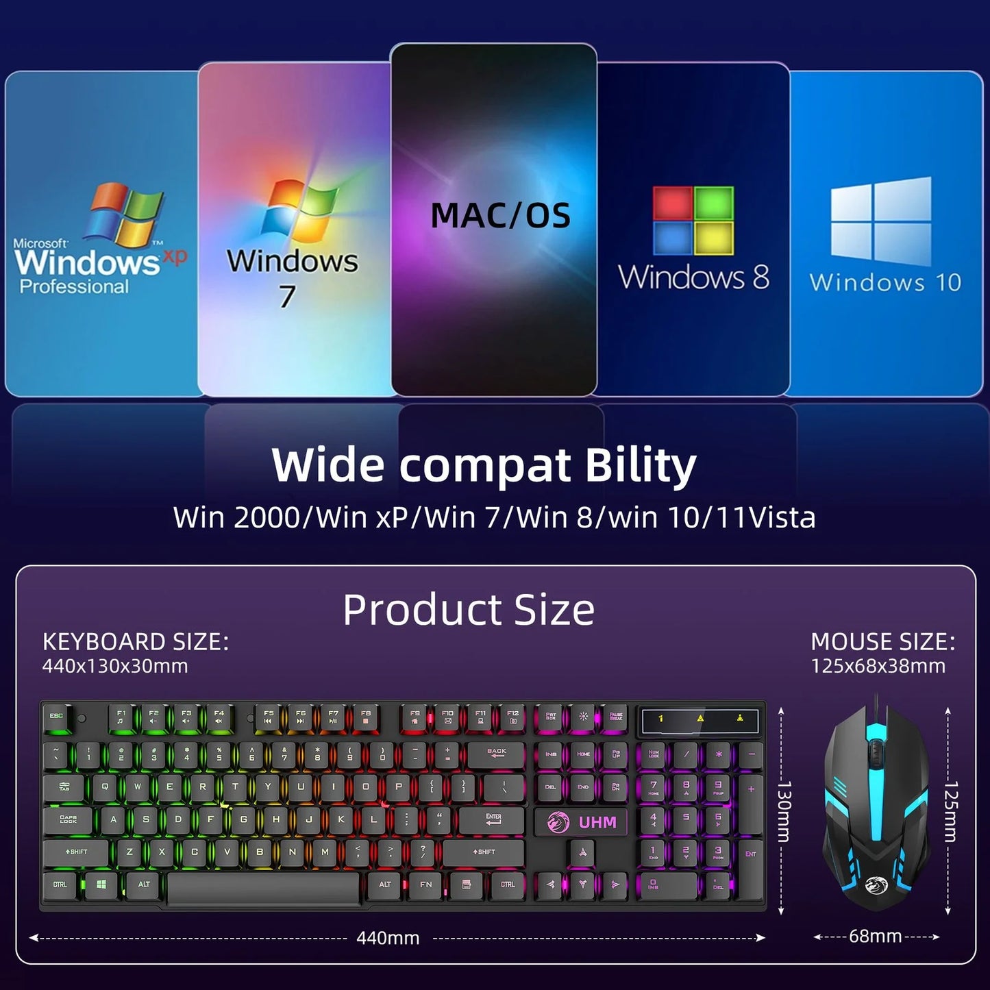 Wired Gaming Keyboard and Mouse Combo,Rgb Backlit Mechanical Feel Gaming Keyboard Mouse Set with 104 Keys,Usb Wired,Rgb Lights for Windows PC Gamers Desktop Computer Laptop