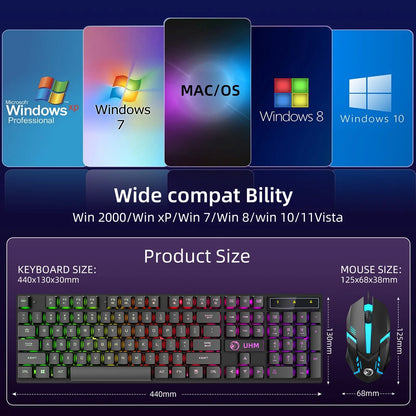 Wired Gaming Keyboard and Mouse Combo,Rgb Backlit Mechanical Feel Gaming Keyboard Mouse Set with 104 Keys,Usb Wired,Rgb Lights for Windows PC Gamers Desktop Computer Laptop