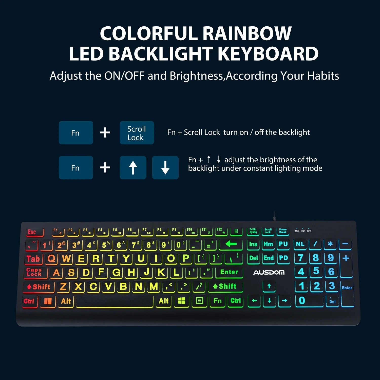 Large Print Backlit Computer Keyboard,Quiet Wired USB Full Size Keyboard,Oversize Letters Keys Easy to See and Type,Black