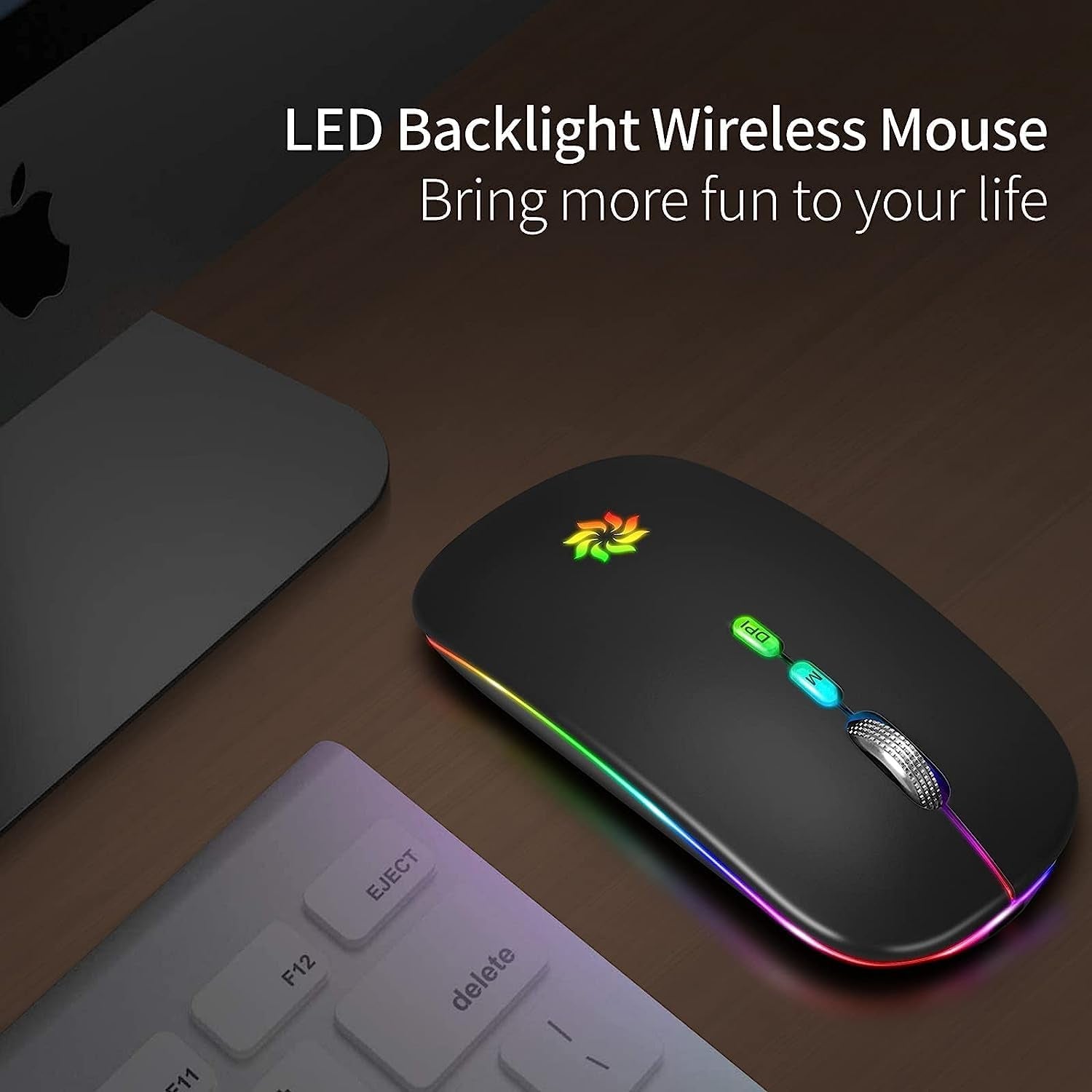 Wireless Mouse, LED Wireless Mouse for Laptop, Slim Silent Mouse 2.4G Rechargeable Wireless Computer Mouse for Laptop, Macbook, Ipad, Chromebook, with USB & Type-C Receiver