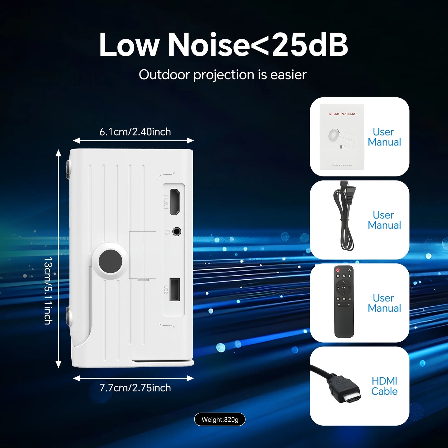 Mini Projector 1080P Support Portable Movie Projector for Indoor & Outdoor Projection Compatible with TV Stick/Hdmi