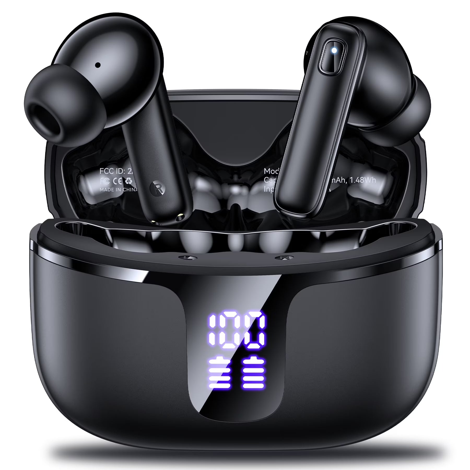 A11 Wireless Earbuds, Bluetooth 5.4 Earbuds Hi-Fi Stereo Bass 68H Playback LED Power Display Earphones with Mic IPX7 Waterproof In-Ear Earphones for TV Smart Phone Laptop Computer Sports