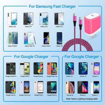 USB C Fast Charger Block, PD 20W USB C Block Adapter Plug Brick Wall Charger Type C Charger Block with USB C Charger Cable 6Ft Android Charger Fast Charging Phone Charger Block,Rose