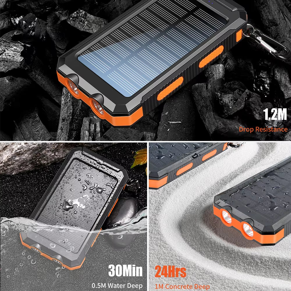 10000Mah Solar Charging Power Bank,Dual USB & Type C Output Port Multicharger Power Bank with Flashlight and Compass