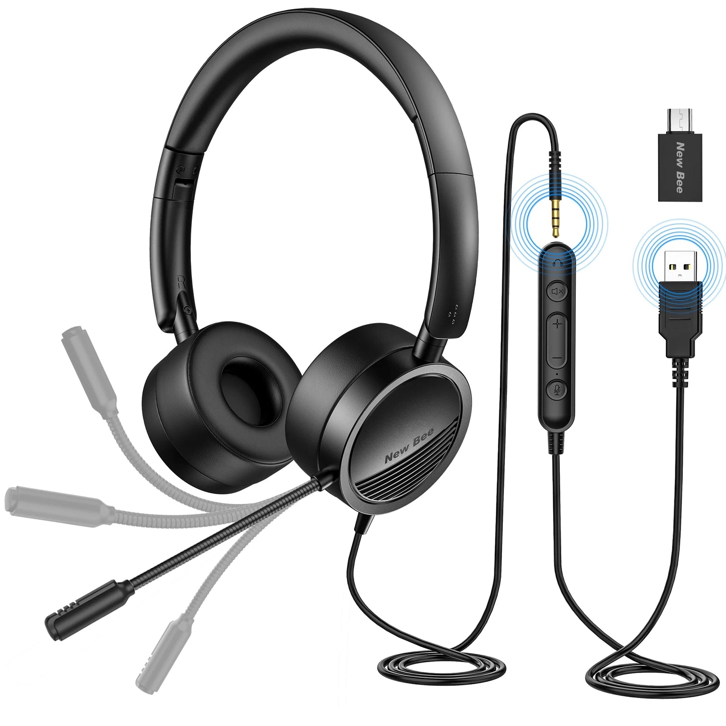 (2 Pack)  USB Office Computer Headset with In-Line Volume Control Noise Cancelling Microphone