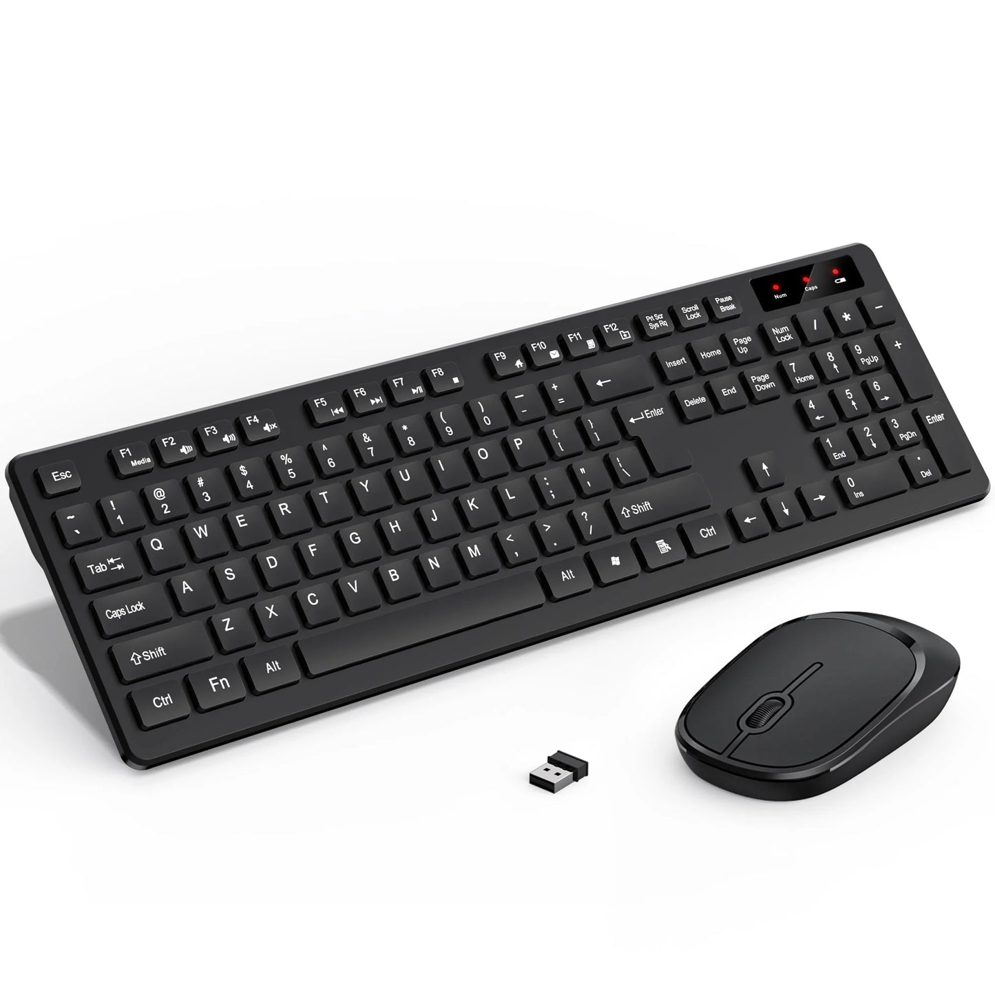 Wireless Keyboard and Mouse Combo - Ergonomic Silent Design, 12 Shortcut Keys, 2.4Ghz Full-Sized for Windows/Mac/Pc/Laptop, Black