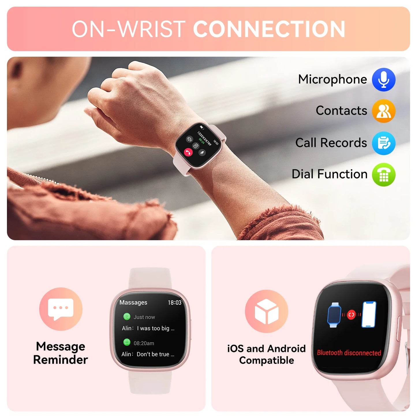 1.72 Women'S Smartwatch with Fitness Tracker, Fitness Watch with 100+ Exercise Modes, Answer/Call, Smartwatch Fits for Android & Iphone Devices (Pink)