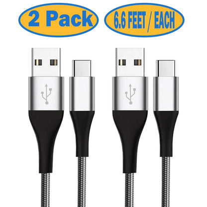 USB C Cable,  2-Pack, 6.6 Ft per Pack Nylon Braided USB a to Type C Charging Cable Fast Charge Cable for Samsung Galaxy S10 S10+ / Note 8, LG V20, Sony, Motorola and Other USB C Charger (Gray)