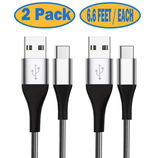 USB C Cable,  2-Pack, 6.6 Ft per Pack Nylon Braided USB a to Type C Charging Cable Fast Charge Cable for Samsung Galaxy S10 S10+ / Note 8, LG V20, Sony, Motorola and Other USB C Charger (Gray)