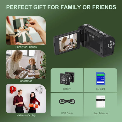 Video Camera Camcorder 2.7K 50MP 16X Zoom Vlogging Camera for Youtube