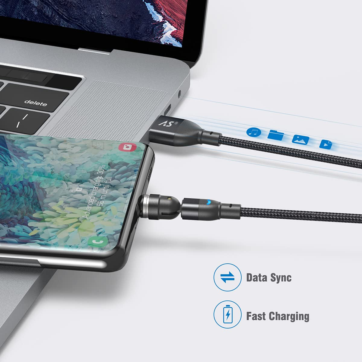 360 Magnetic Charging Cable (6Ft/3Pack) 5-Pin 540° Rotating Magnetic C Charger Fast Charging/Magnet Type C Cable USB C Magnet Charging Cable for Iproduct/Micro Usb/Type C Device