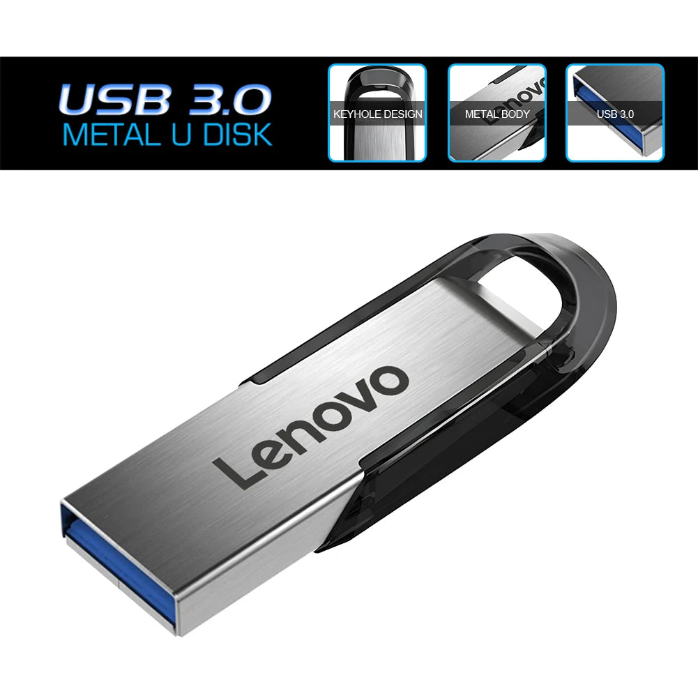 Lenovo High-Speed USB 3.0 Metal Flash Drive – 512GB / 1TB / 2TB Portable Waterproof Storage (Blue)