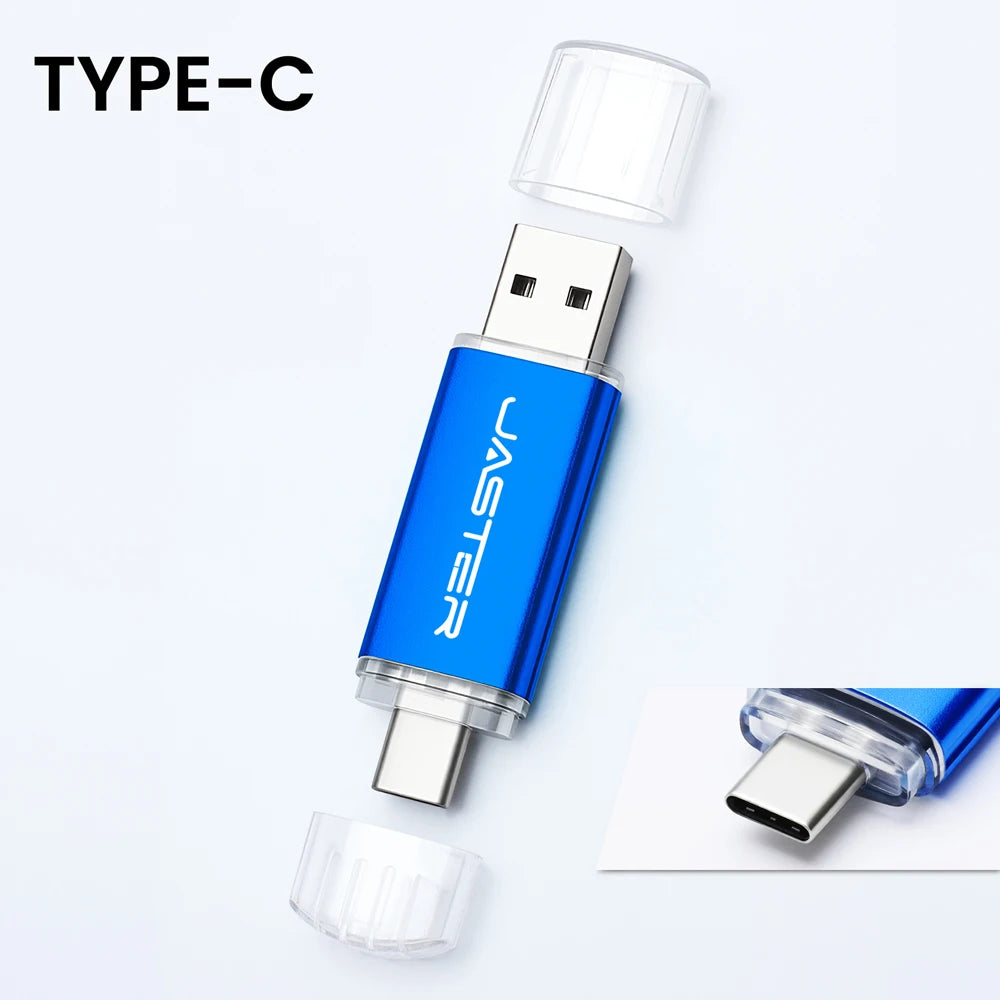 TECHODIB High-Speed 2-in-1 USB Type-C Flash Drive | 4GB–128GB Metal Pen Drive for Smartphone, Car, TV, and PC
