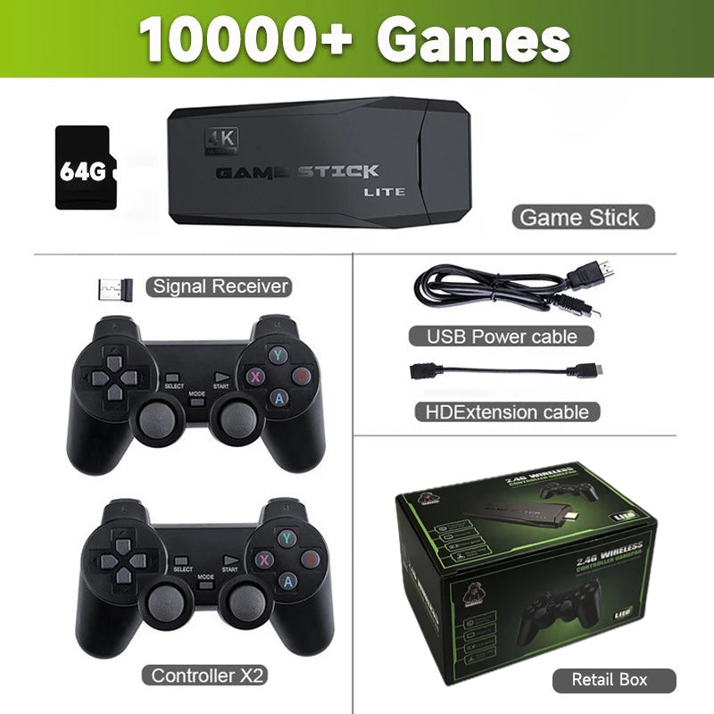 TECHODIB Retro Game Console | 2.4G Dual Wireless Controllers, 4K, 64GB, 10,000 Games