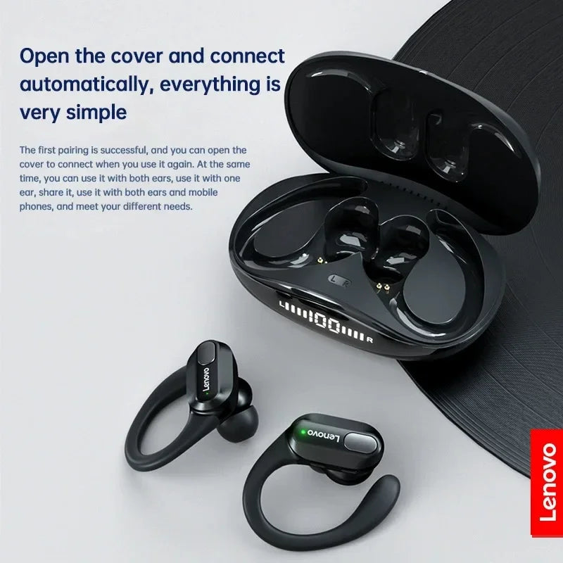 Lenovo XT80 Wireless Bluetooth 5.3 Headphones | True Wireless Earphones with Mic, Noise Reduction & Waterproof Earhooks