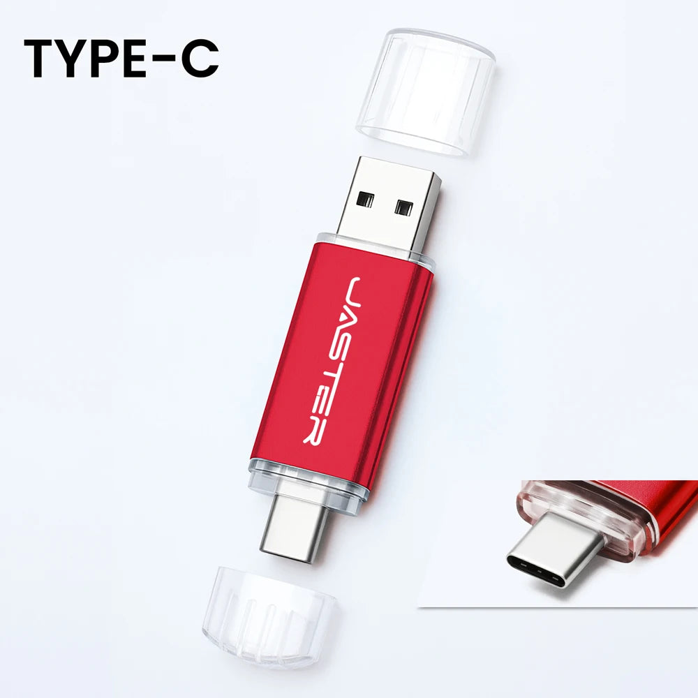 TECHODIB High-Speed 2-in-1 USB Type-C Flash Drive | 4GB–128GB Metal Pen Drive for Smartphone, Car, TV, and PC
