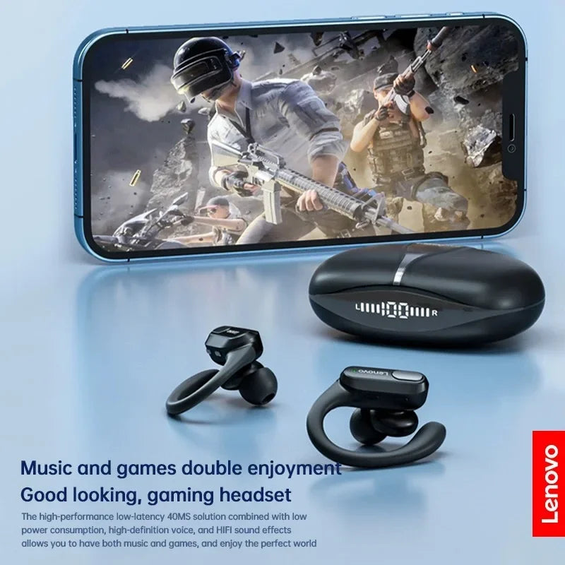 Lenovo XT80 Wireless Bluetooth 5.3 Headphones | True Wireless Earphones with Mic, Noise Reduction & Waterproof Earhooks