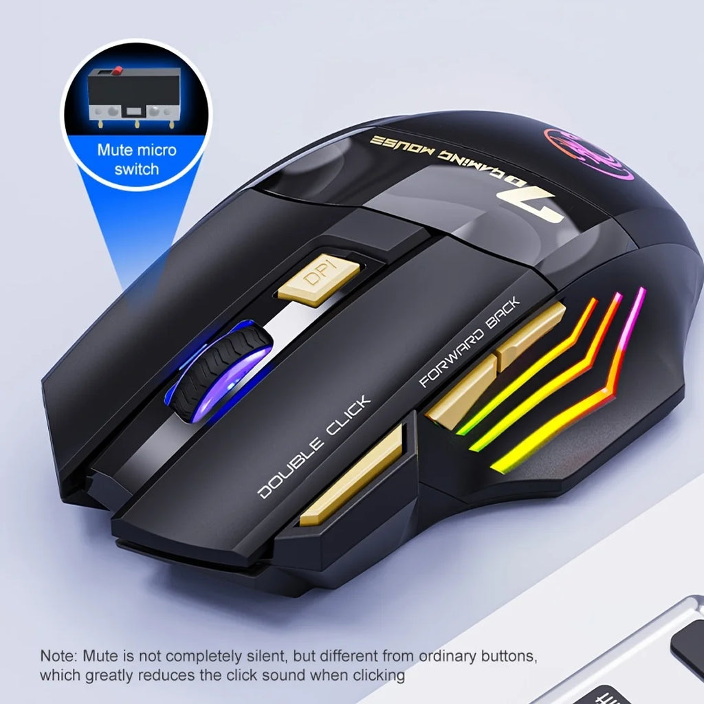 2.4G Wireless Gaming Mouse | Rechargeable, Silent Click, 3200 DPI Adjustable, RGB Lights