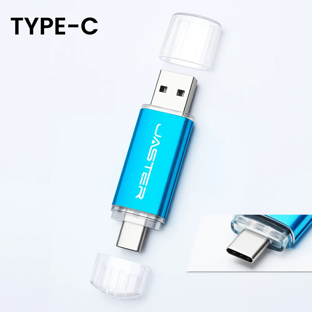 TECHODIB High-Speed 2-in-1 USB Type-C Flash Drive | 4GB–128GB Metal Pen Drive for Smartphone, Car, TV, and PC
