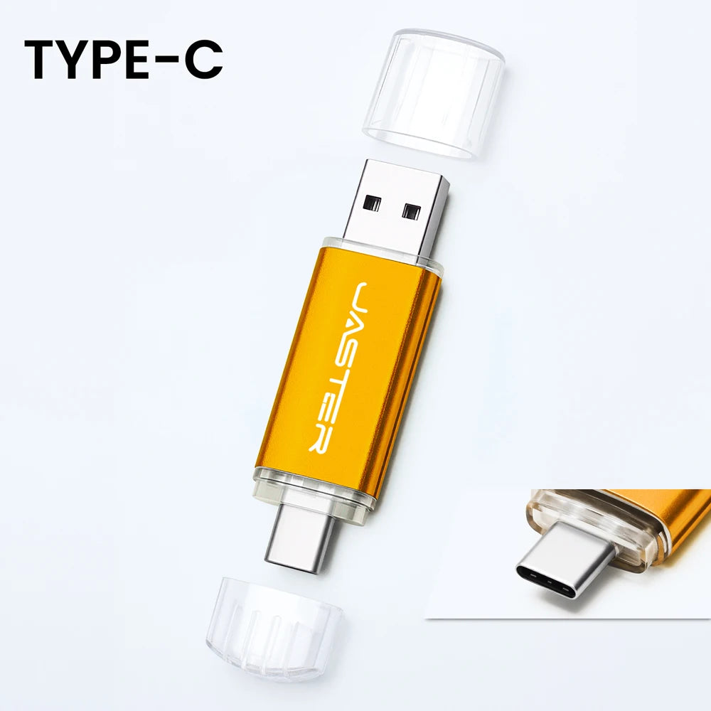 TECHODIB High-Speed 2-in-1 USB Type-C Flash Drive | 4GB–128GB Metal Pen Drive for Smartphone, Car, TV, and PC