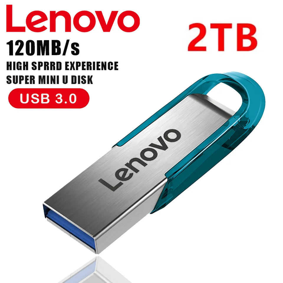 Lenovo High-Speed USB 3.0 Metal Flash Drive – 512GB / 1TB / 2TB Portable Waterproof Storage (Blue)