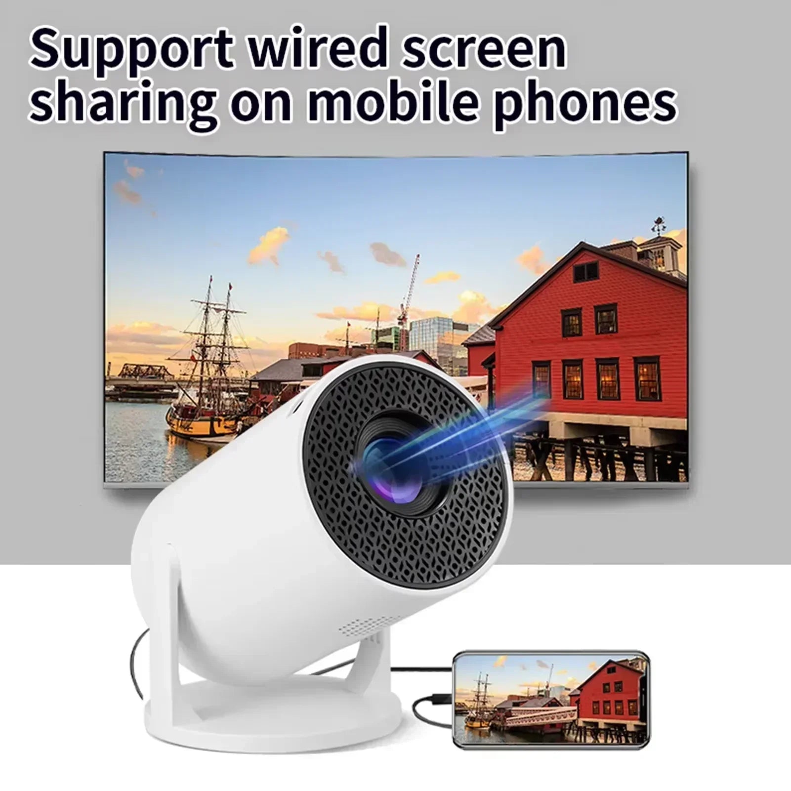 TECHODIB Portable Video Projector | Full HD 1080P, 270° Rotatable, USB & HDMI, Compatible with Android, iOS, PC