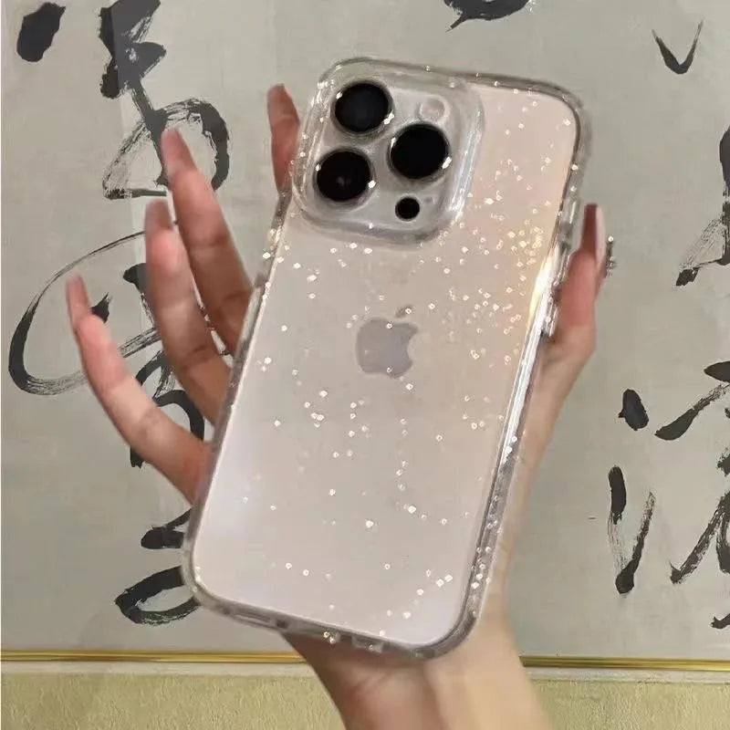 TECHODIB Luxury Glitter Clear Phone Case for iPhone 11–17 Series | Shockproof Soft Transparent Cover