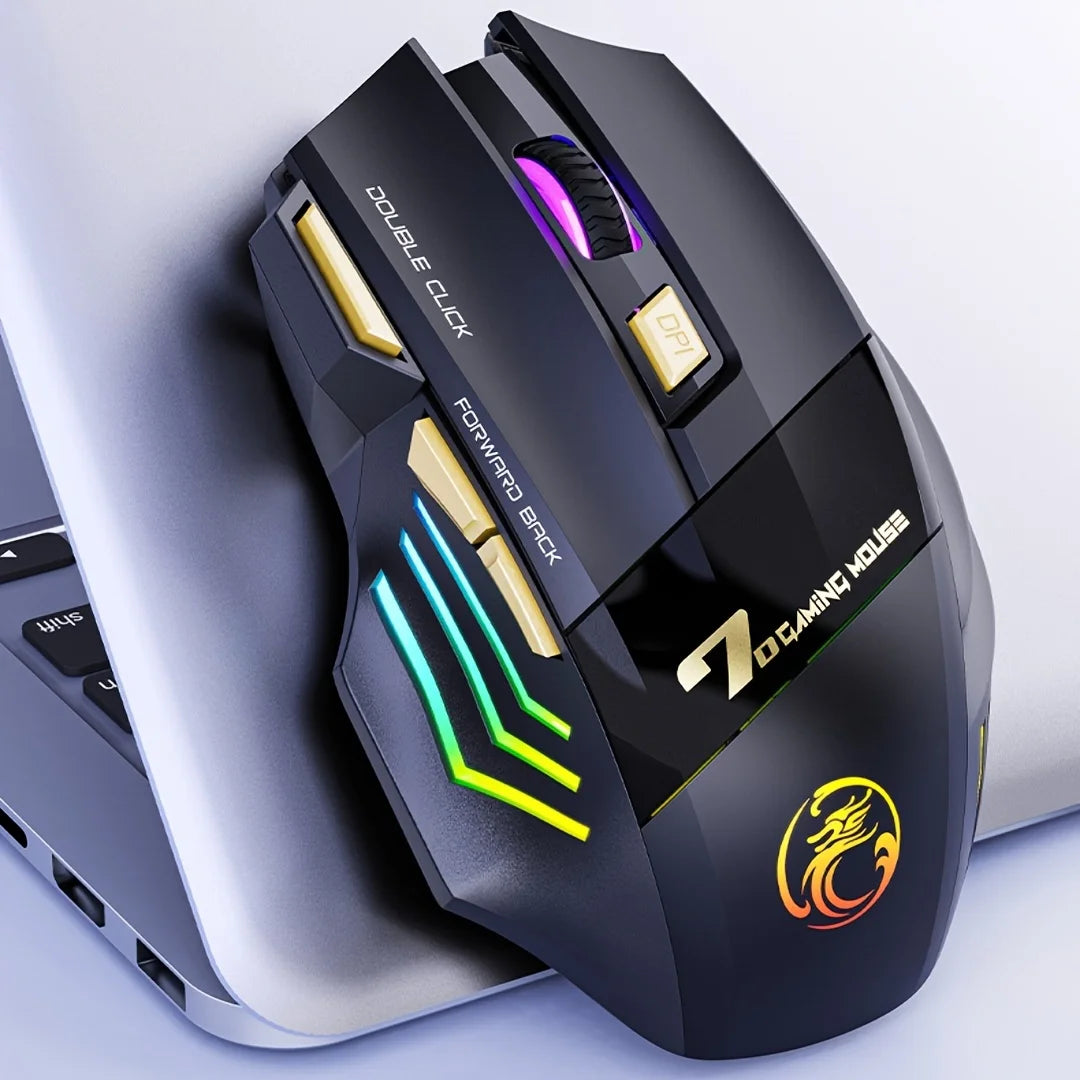 2.4G Wireless Gaming Mouse | Rechargeable, Silent Click, 3200 DPI Adjustable, RGB Lights