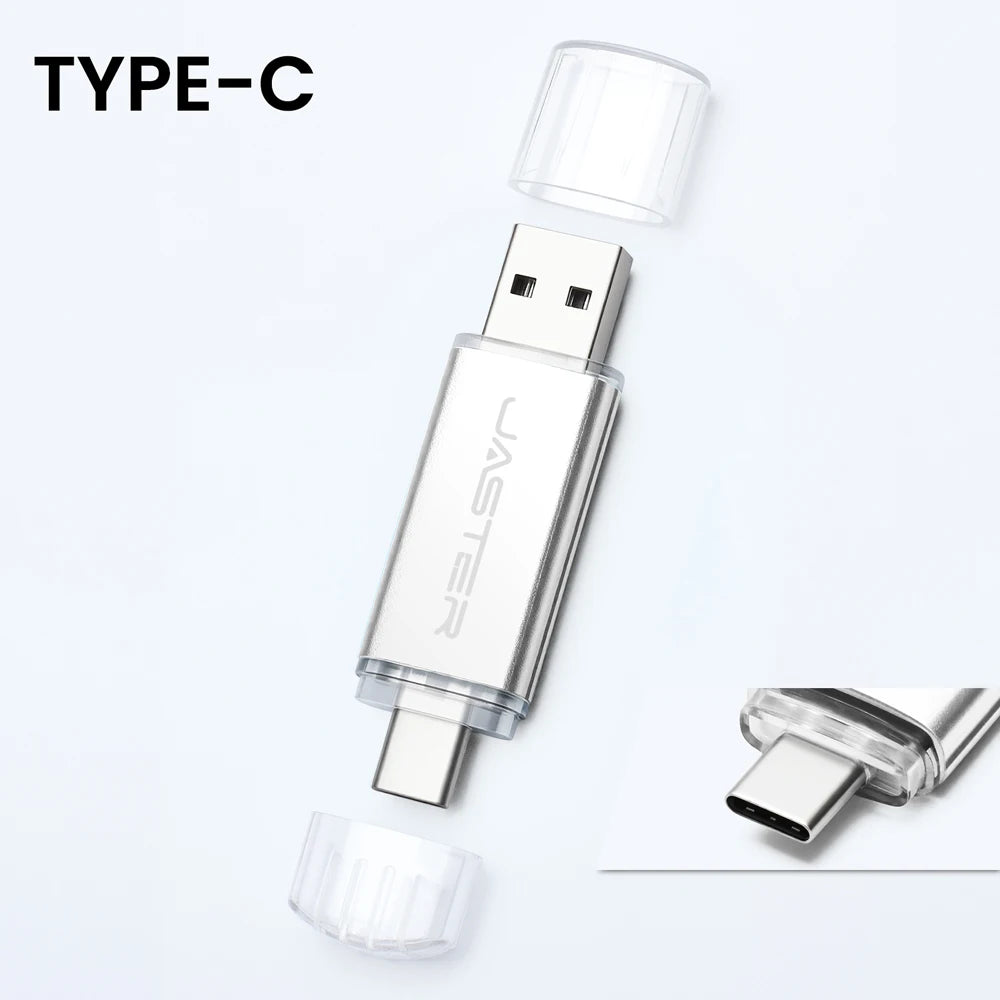 TECHODIB High-Speed 2-in-1 USB Type-C Flash Drive | 4GB–128GB Metal Pen Drive for Smartphone, Car, TV, and PC