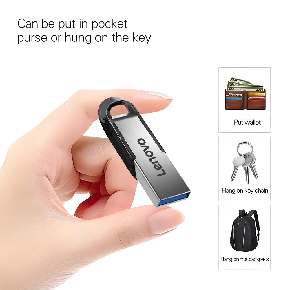 Lenovo High-Speed USB 3.0 Metal Flash Drive – 512GB / 1TB / 2TB Portable Waterproof Storage (Blue)