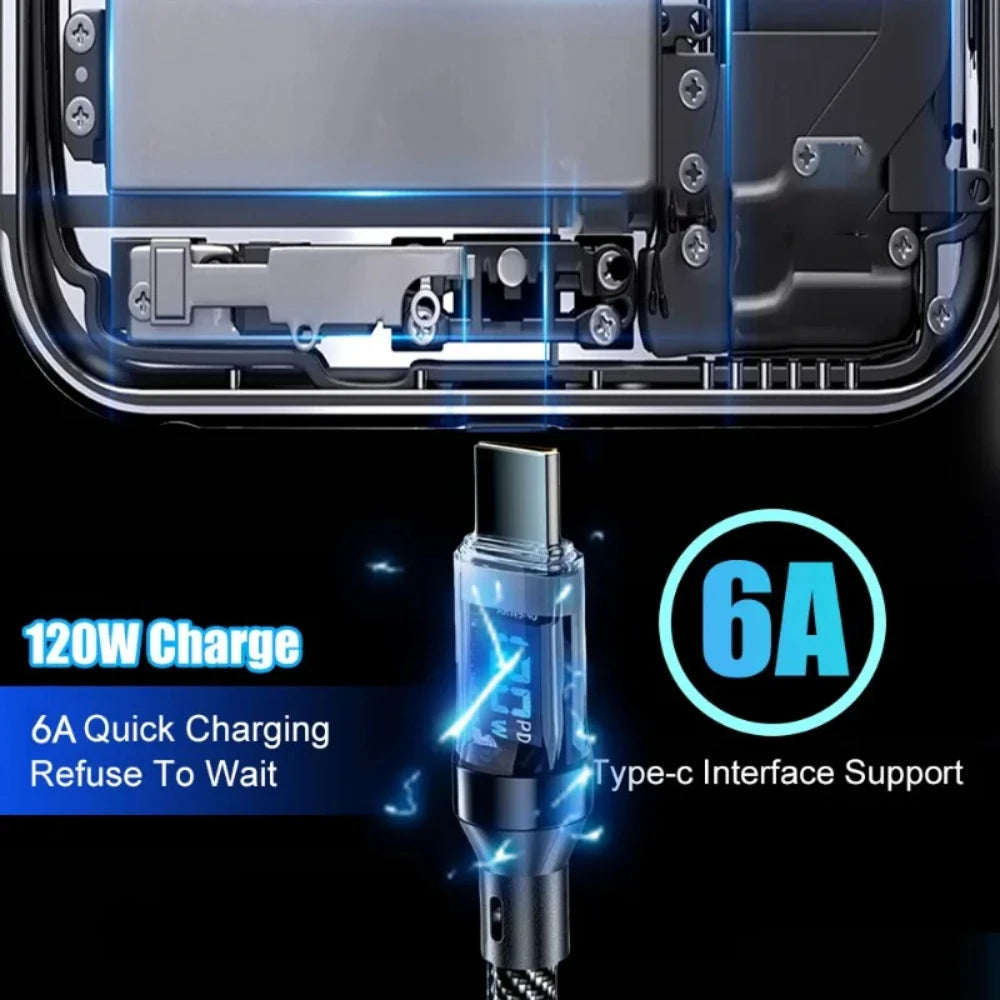 TECHODIB 120W USB Type-C Fast Charging Cable | LED Digital Display, Quick Charge Data Cord for Samsung, Xiaomi, Redmi, Vivo, Huawei