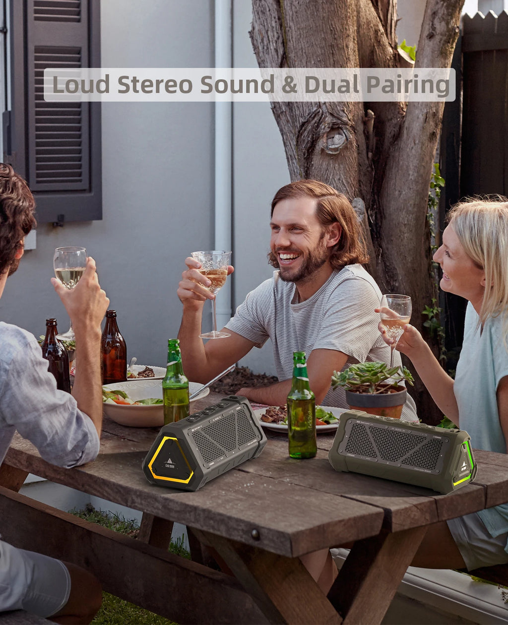 TECHODIB P3 Outdoor Bluetooth Speaker | 40W Stereo Sound, Bluetooth 5.3, IPX7 Waterproof, RGB Lights, Micro SD Support