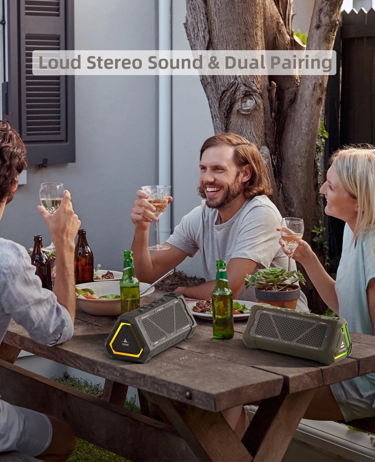TECHODIB P3 Outdoor Bluetooth Speaker | 40W Stereo Sound, Bluetooth 5.3, IPX7 Waterproof, RGB Lights, Micro SD Support