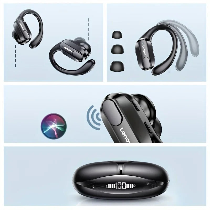 Lenovo XT80 Wireless Bluetooth 5.3 Headphones | True Wireless Earphones with Mic, Noise Reduction & Waterproof Earhooks