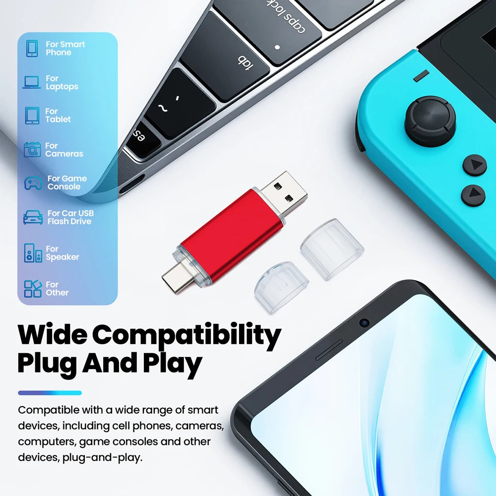 TECHODIB High-Speed 2-in-1 USB Type-C Flash Drive | 4GB–128GB Metal Pen Drive for Smartphone, Car, TV, and PC