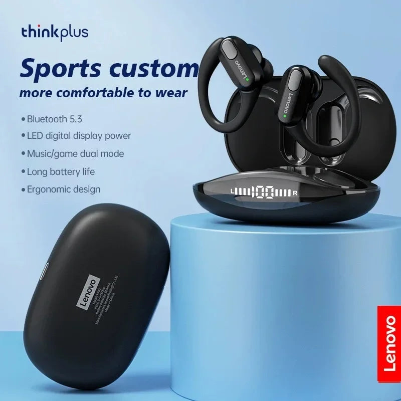 Lenovo XT80 Wireless Bluetooth 5.3 Headphones | True Wireless Earphones with Mic, Noise Reduction & Waterproof Earhooks