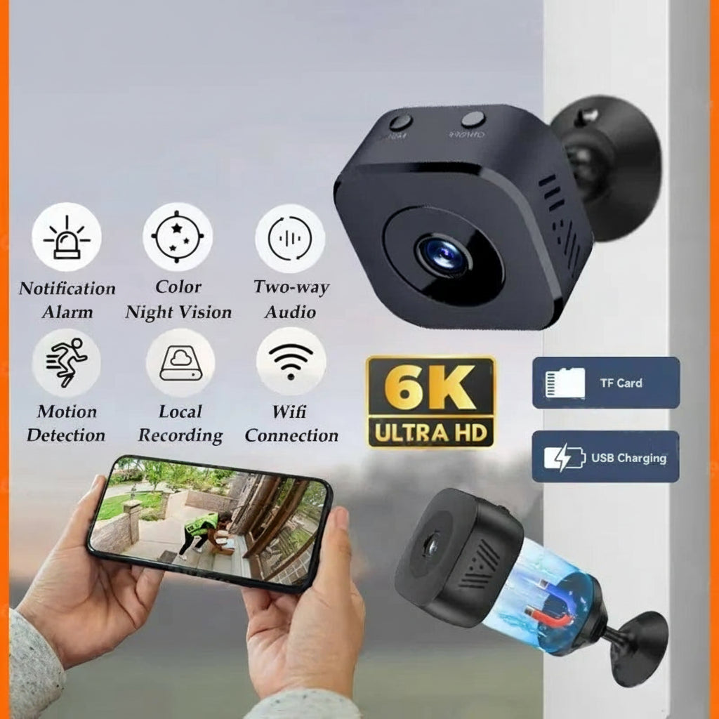 Mini Security Camera Pro – 4K Full HD Wi-Fi Surveillance with Two-Way Audio, Motion Detection & Infrared Night Vision (Black))