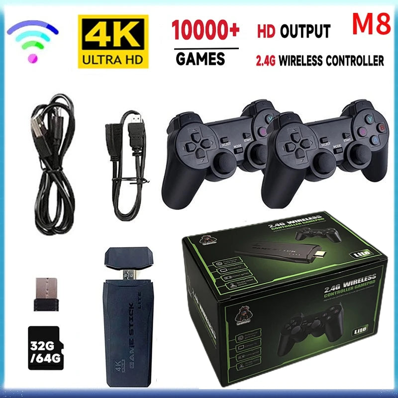 TECHODIB Retro Game Console | 2.4G Dual Wireless Controllers, 4K, 64GB, 10,000 Games