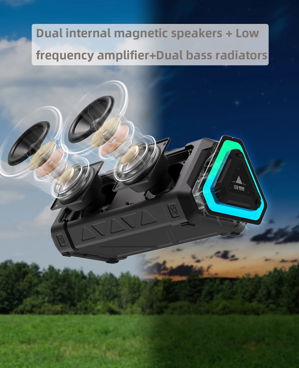 TECHODIB P3 Outdoor Bluetooth Speaker | 40W Stereo Sound, Bluetooth 5.3, IPX7 Waterproof, RGB Lights, Micro SD Support