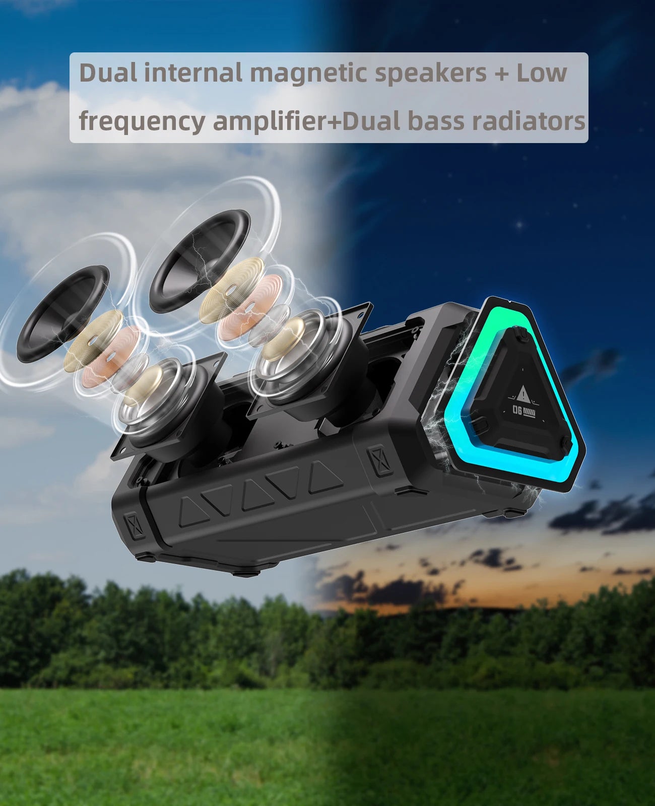 TECHODIB P3 Outdoor Bluetooth Speaker | 40W Stereo Sound, Bluetooth 5.3, IPX7 Waterproof, RGB Lights, Micro SD Support