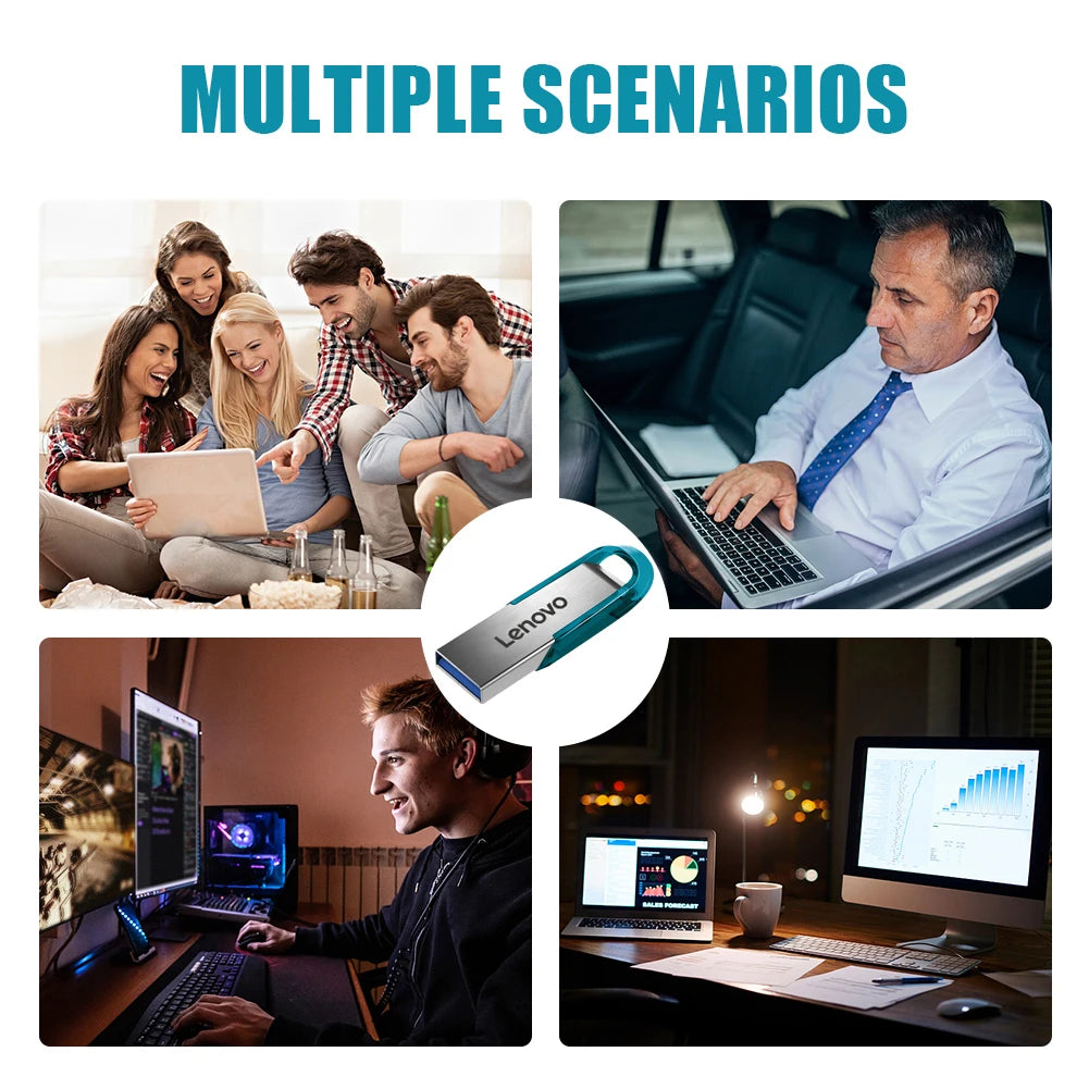 Lenovo High-Speed USB 3.0 Metal Flash Drive – 512GB / 1TB / 2TB Portable Waterproof Storage (Blue)