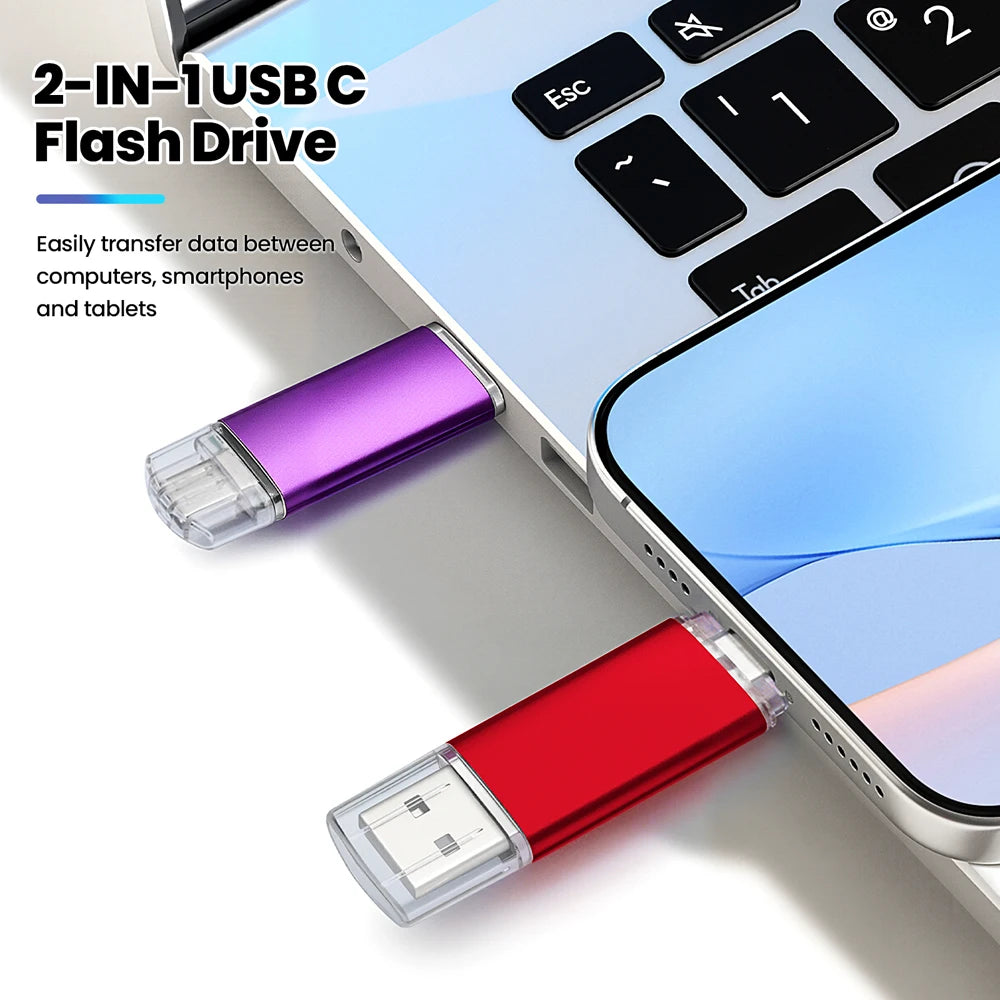 TECHODIB High-Speed 2-in-1 USB Type-C Flash Drive | 4GB–128GB Metal Pen Drive for Smartphone, Car, TV, and PC