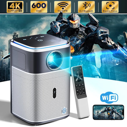 Projector with 5G Wifi and Bluetooth,4K Support 600ANSI Native 1080P Home Theater Projector